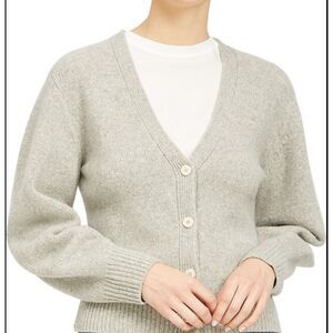 Theory Shaped Cardigan Airy Wool Cashmere Button Down Sweater Oatmeal Size Small